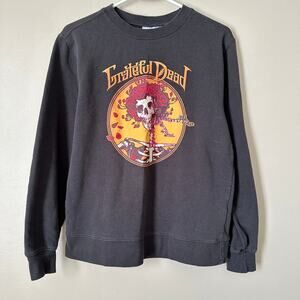 Grateful Dead Bertha Skull & Roses Black Sweatshirt Women SMALL Retro 70s